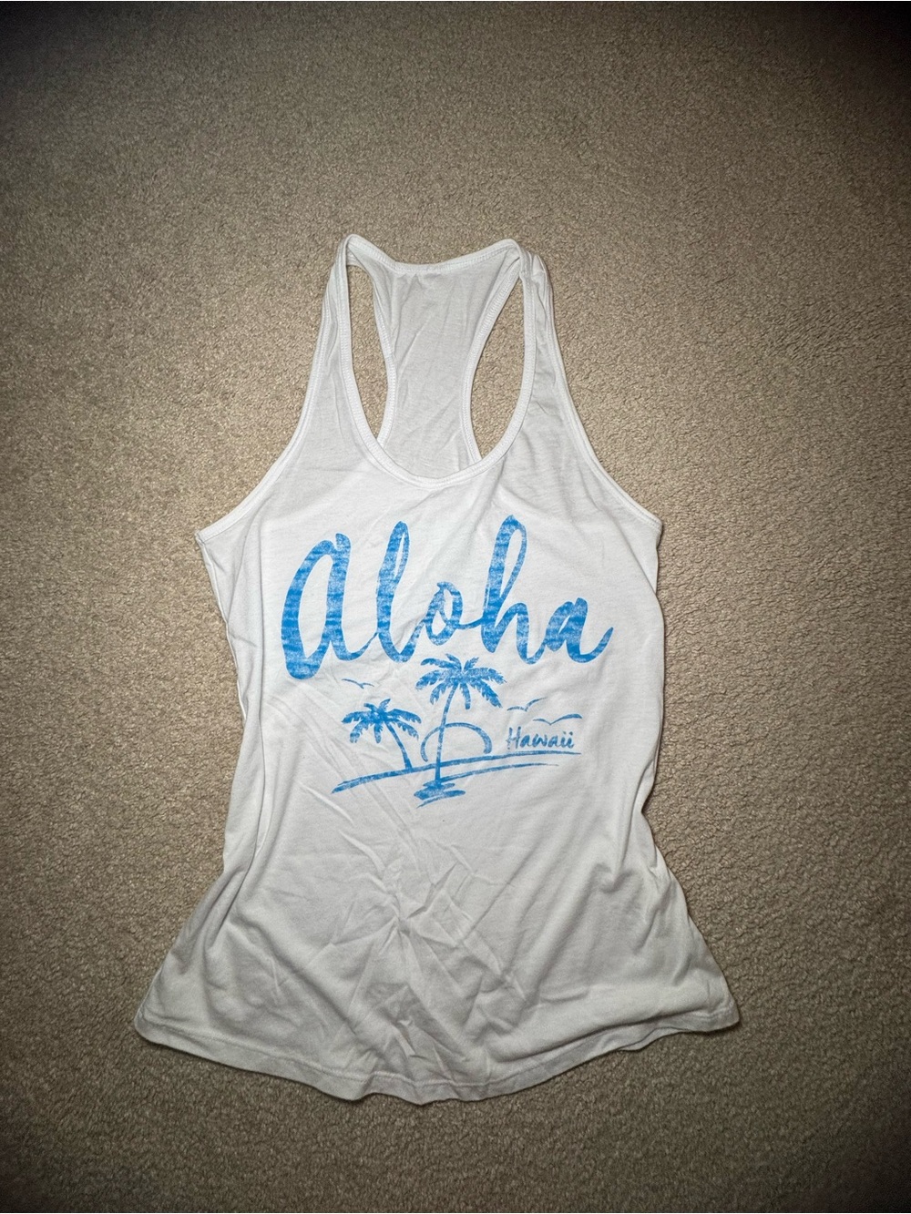White Aloha Graphic Racerback Tank Top - Blue Print